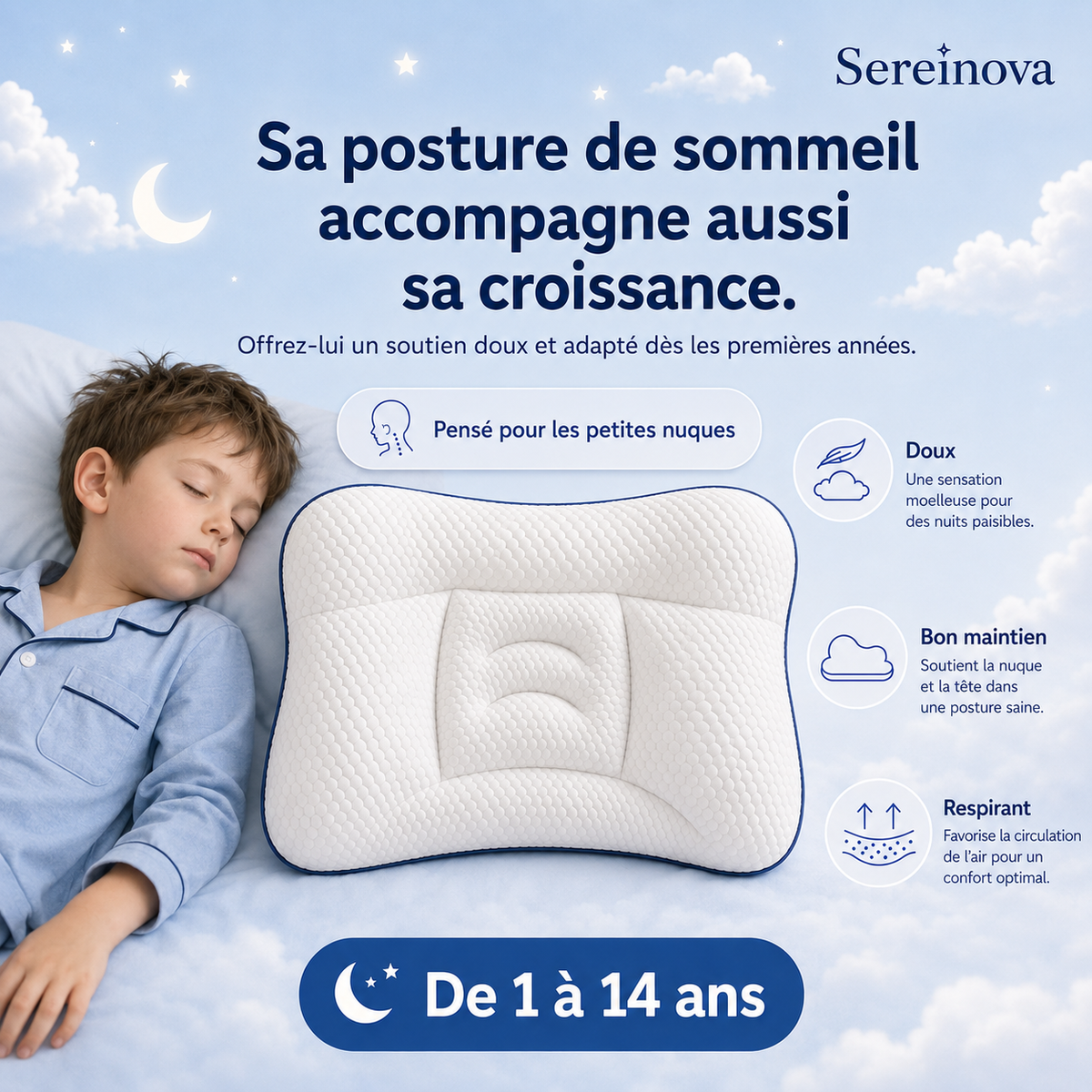 Oreiller Ergonomique Enfant Sereinova™