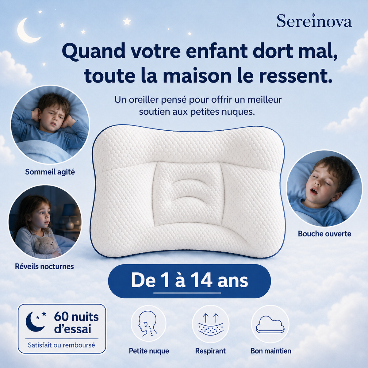 Oreiller Ergonomique Enfant Sereinova™