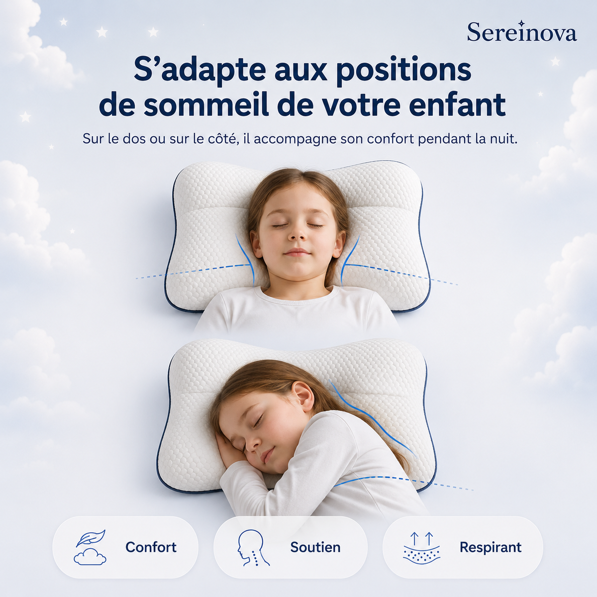 Oreiller Ergonomique Enfant Sereinova™